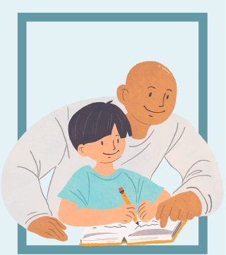 Dad and son doing homework